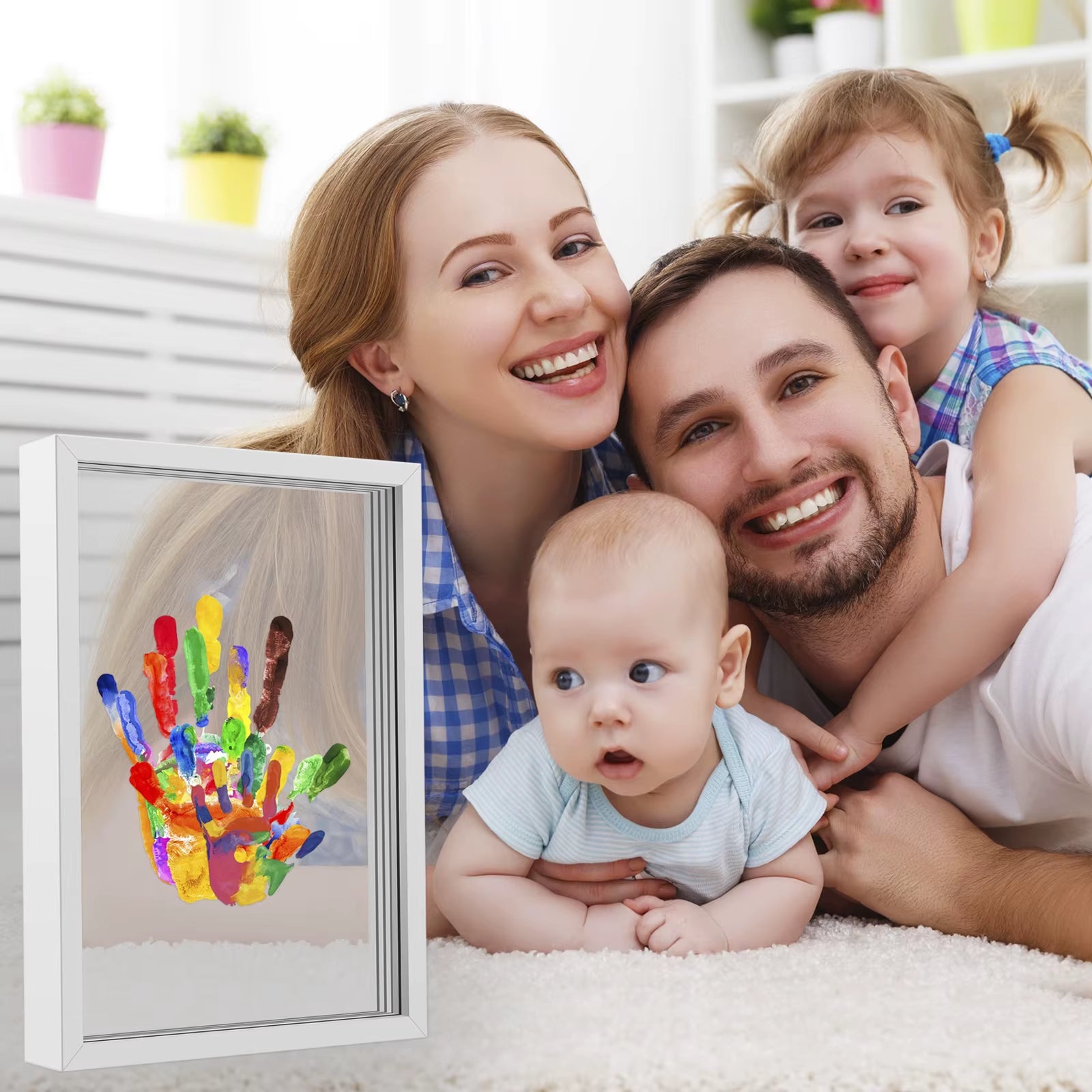 Family Handprint Kit Clear DIY Handmade Keepsake Wooden Frame Newborn Keepsake Baby Handprint and Footprint Kit for Parents